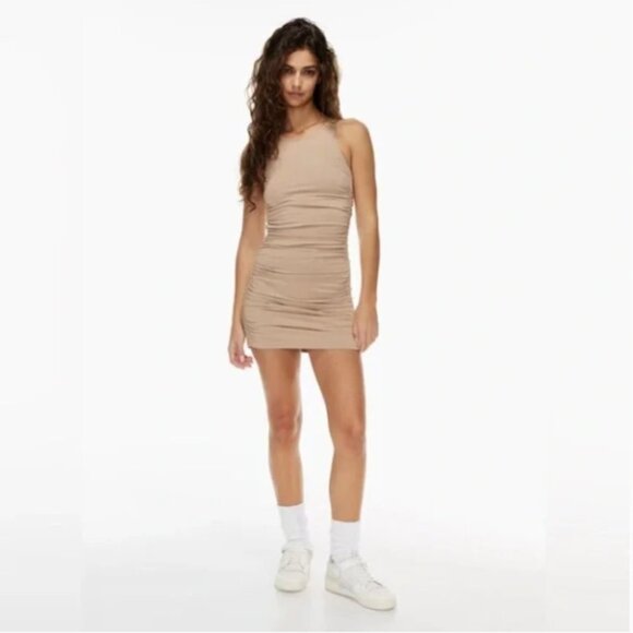 Aritzia TNA Tan Chill Malibu Ruched Bodycon Mini Dress size XS - Picture 16 of 16